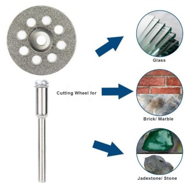 10pcs Diamond Cutting Wheels 22mm Diameter Cut Off Discs with 2pcs 3mm Mandrels Replacement for Dremel Rotary Tools