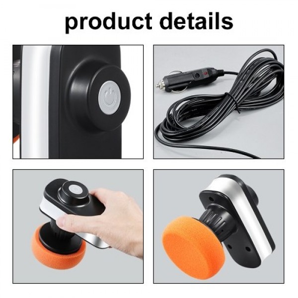 12000r/min 12 V Car Polishing Machine Handheld Portable Electric Car Polisher Waxing Machine with 4 Type Polishing Pads 5M Cable