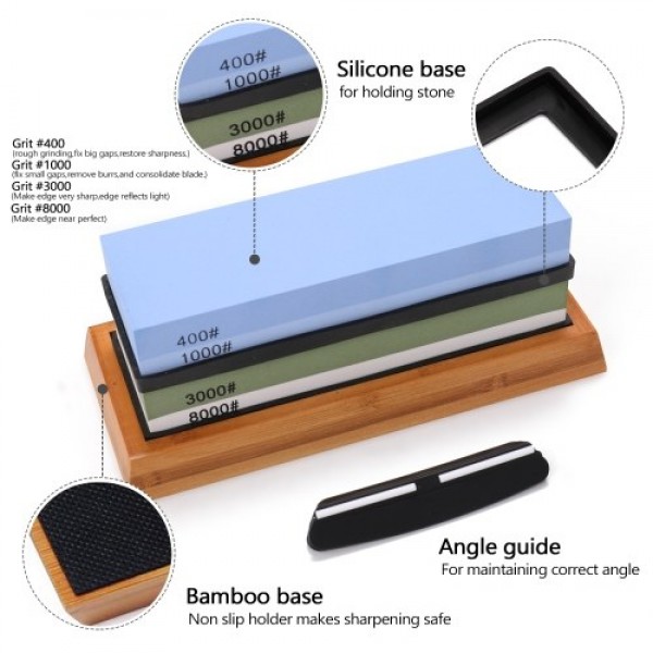 400/1000 3000/8000 Grit Premium Whetstone Cut Sharpening Stone Set Sharpener for All Blade Non Slip Base Cutter Sharpener