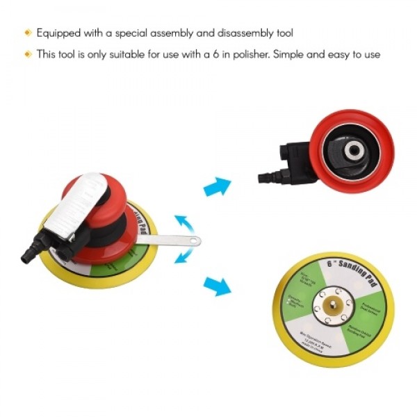Pneumatic Sander 6 Inch Polishing Sanding Waxing for Car Wall Wood Metal 13500RPM Red