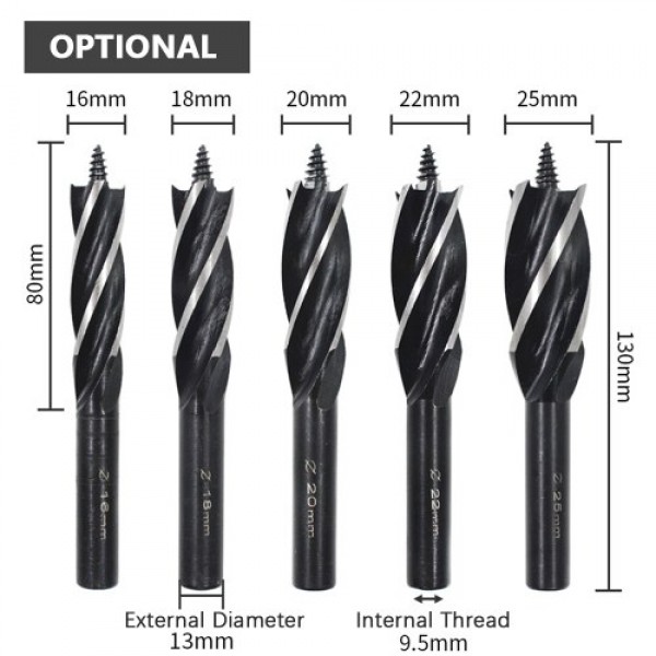 Auger Drill Bit Set 3 Pcs High Carbon Steel Wood Boring Bits Long 4 Flute Cut Drilling Tool Woodworking Wood Hole Cutter Bits wi