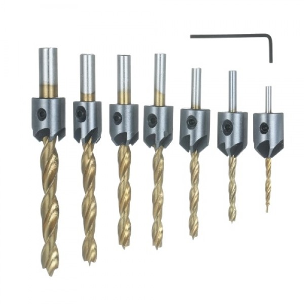 8Pcs Woodworking Chamfer Drilling Tools Set Includ...