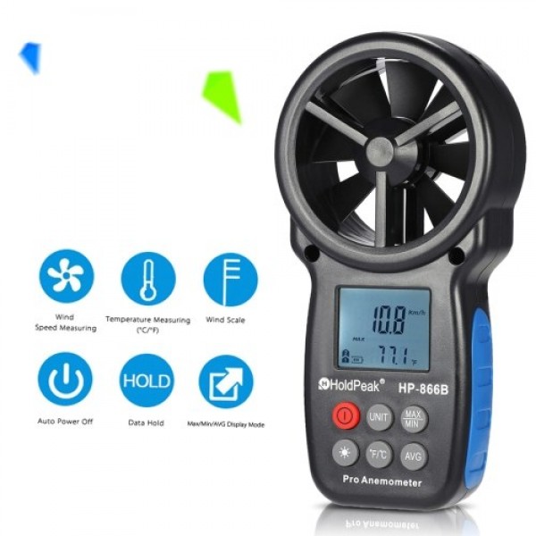 HoldPeak HP-866B Mini LCD Digital Anemometer Wind Speed Air Velocity Temperature Measuring with Backlight