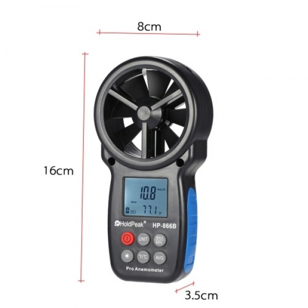 HoldPeak HP-866B Mini LCD Digital Anemometer Wind Speed Air Velocity Temperature Measuring with Backlight