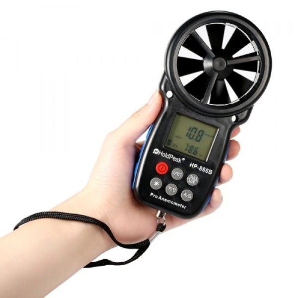 HoldPeak HP-866B Mini LCD Digital Anemometer Wind Speed Air Velocity Temperature Measuring with Backlight