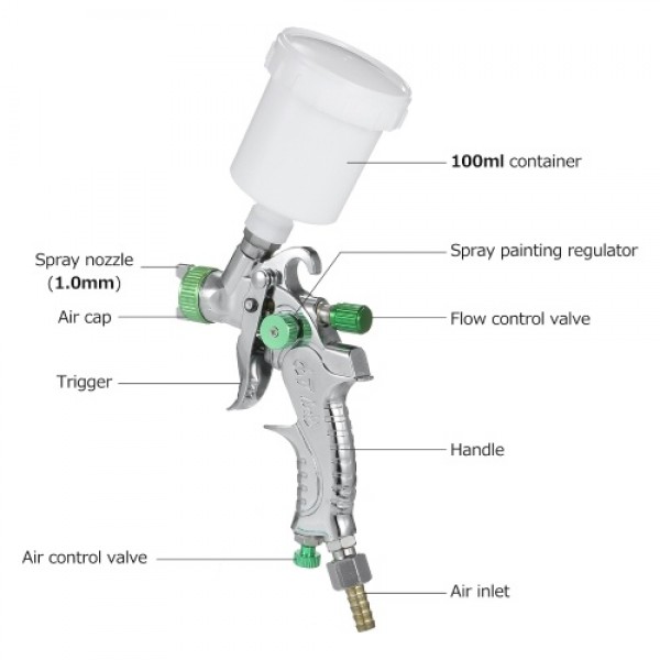 Gravity Feed Air Spray Gun Mini Sprayer Paint Gun with 100ML Cup 1.0mm Nozzle for Painting Car Furniture Wall