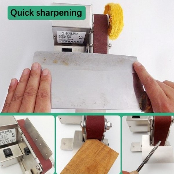 180W Small Sanding Machine Belt Sander 7 Gear Speed Adjustable Household Electric Polishing Machine Desktop Sanding Tool Metal W