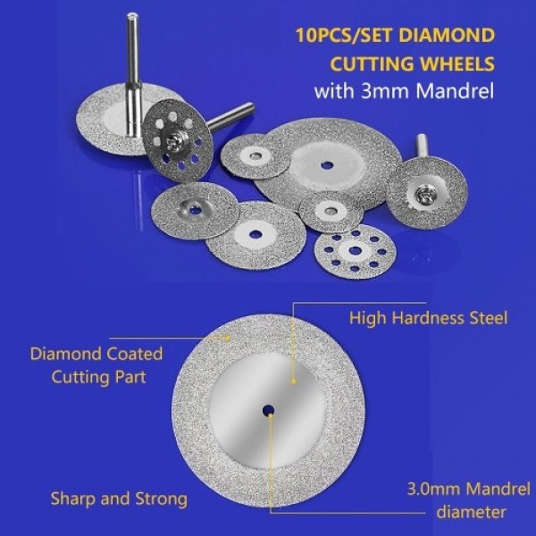 10pcs/set Diamond Cutting Wheels with 3mm Mandrel ...