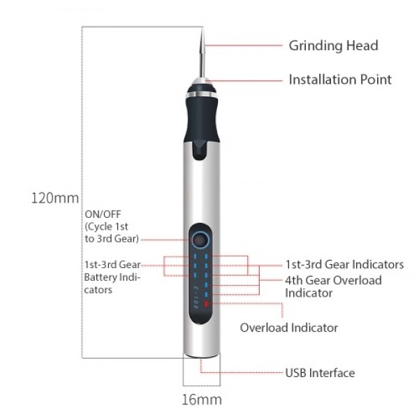 Electric Rotary Tool Grinding Pen for Light-Duty DIY Crafting Polishing Waxing Drilling Engraving Silver