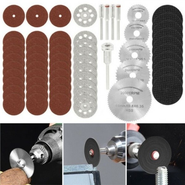 60pcs Cutting Wheel Set for Rotary Tool Including 545 Diamond Cutting Wheels HSS Circular Saw Blades Resin Cutting Disc Mandrels