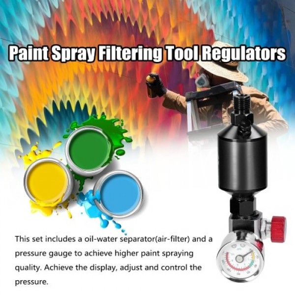 Aluminum Sprayer Regulator Gauge with Air-Filter Set Paint-Spray Filtering Tool Regulators In-Line Water Trap Oil-water Separato