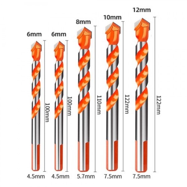 5PCS Metal Drill Bit Set Multi-functional Punching Hole Triangle Shank Drill Bits for Tile/Concrete/Brick/Glass/Plastics/Wood