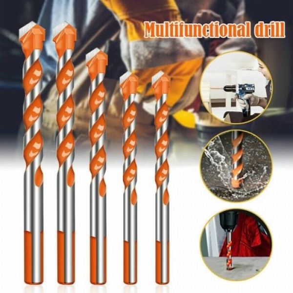 5PCS Metal Drill Bit Set Multi-functional Punching Hole Triangle Shank Drill Bits for Tile/Concrete/Brick/Glass/Plastics/Wood