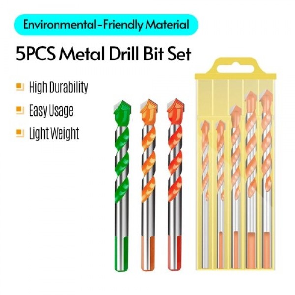 5PCS Metal Drill Bit Set Multi-functional Punching Hole Triangle Shank Drill Bits for Tile/Concrete/Brick/Glass/Plastics/Wood