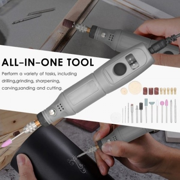 12V Mini Rotary Tool Portable Electric Grinder 5000-15000rpm Variable Speed Rotary Cutter with 24Pcs Attachments for Crafting Pr
