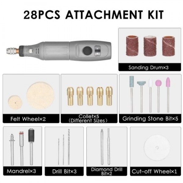 12V Mini Rotary Tool Portable Electric Grinder 5000-15000rpm Variable Speed Rotary Cutter with 24Pcs Attachments for Crafting Pr