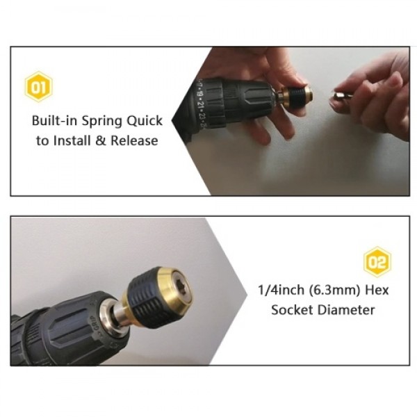Quick Change Bit Holder 1/4 Inch Hex Shank Drill Bit Extension Chuck Adapter Connector Built-in Spring Quick to Install and Rele