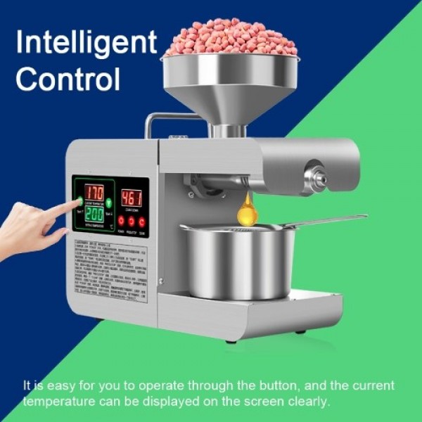 600W 220 V Large Color Digital Dispaly Home Household Kitchen Intelligent Stainless Steel Electric Oil Press Machine Family Oil 