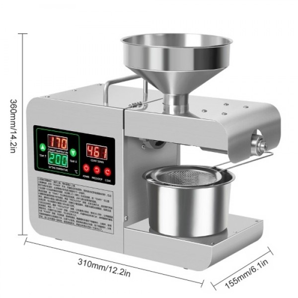 600W 220 V Large Color Digital Dispaly Home Household Kitchen Intelligent Stainless Steel Electric Oil Press Machine Family Oil 