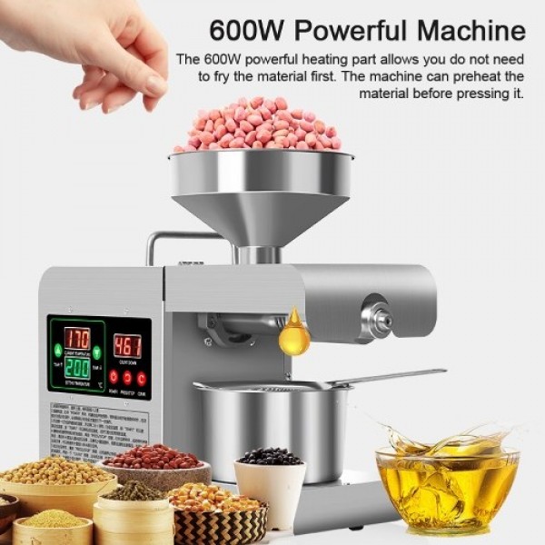 600W 220 V Large Color Digital Dispaly Home Household Kitchen Intelligent Stainless Steel Electric Oil Press Machine Family Oil 