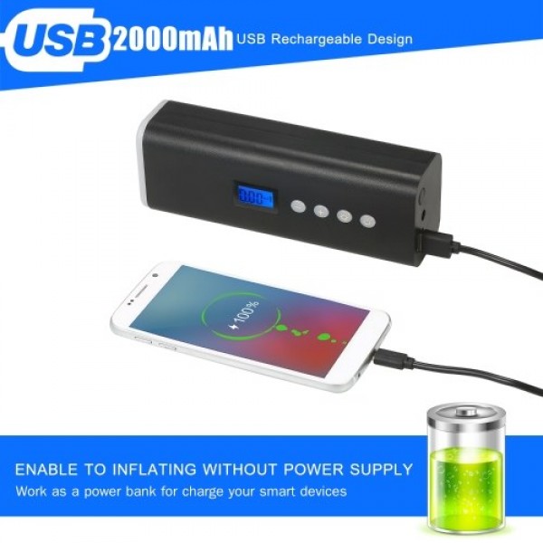 Portable Tire Inflator Air Compressor Hand Held Tire Pump 150PSI 2000mAh LCD Display with LED Light 4 Nozzles For Car Bicycle Ti