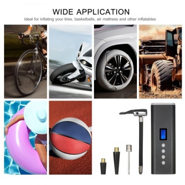 Portable Tire Inflator Air Compressor Hand Held Tire Pump 150PSI 2000mAh LCD Display with LED Light 4 Nozzles For Car Bicycle Ti