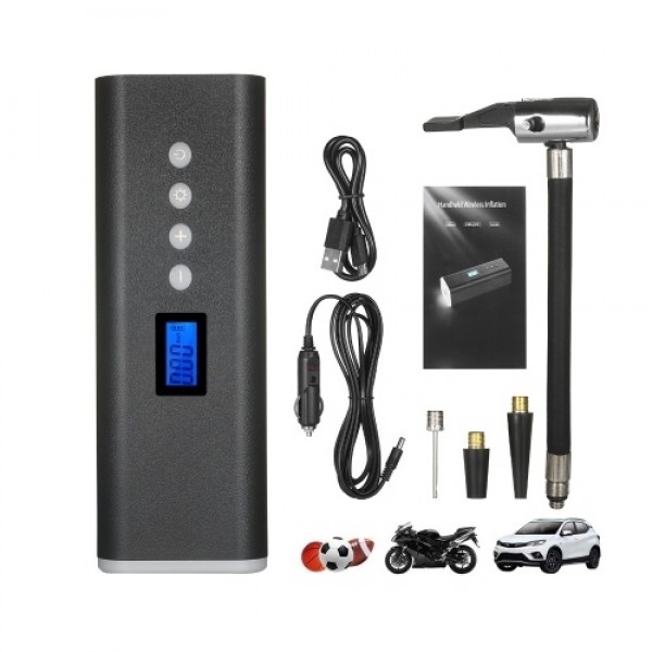 Portable Tire Inflator Air Compressor Hand Held Tire Pump 150PSI 2000mAh LCD Display with LED Light 4 Nozzles For Car Bicycle Ti