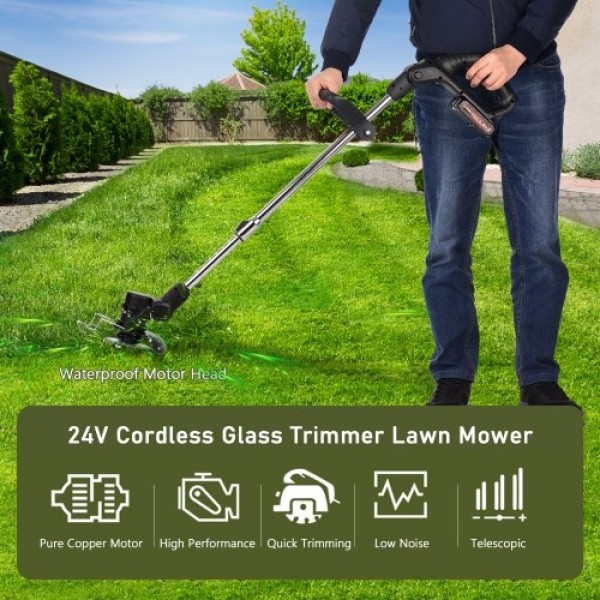 24V Telescopic Handheld Cordless Grass Trimmer Electric Lawn Mower 7500mAh Rechargeable Battery Fast Charger Multi Function Powe