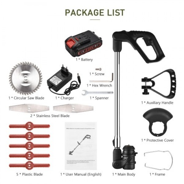 24V Telescopic Handheld Cordless Grass Trimmer Electric Lawn Mower 7500mAh Rechargeable Battery Fast Charger Multi Function Powe