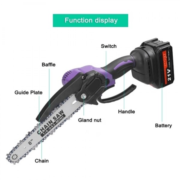 21V 8inch Portable Electric Pruning Saw Small Wood Spliting Chainsaw Brushless Motor One-handed Woodworking Tool for Garden Orch