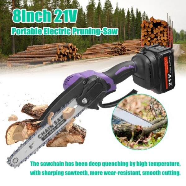 21V 8inch Portable Electric Pruning Saw Small Wood Spliting Chainsaw Brushless Motor One-handed Woodworking Tool for Garden Orch
