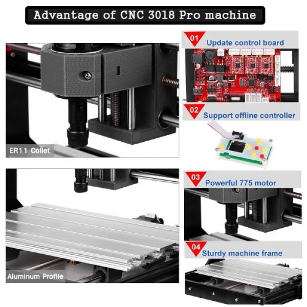 3018 Pro GRBL Control DIY Mini CNC Machine 3 Axis Pcb Milling Machine Wood Router Engraver 2-Inch Mini Drill Press Vise + Upgrad