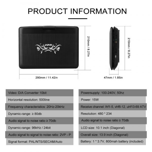 10.1inch High Denifition TV DVD Player Portable VCD MP3 MPEG Viewer with Game Handle and Compact Disc