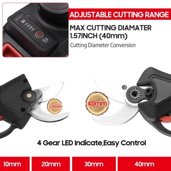 21V Brushless Cordless Electric Pruning Shears Rechargeable 2.0A Lithium Battery Powered Tree Branch Pruner Garden Clippers 40mm
