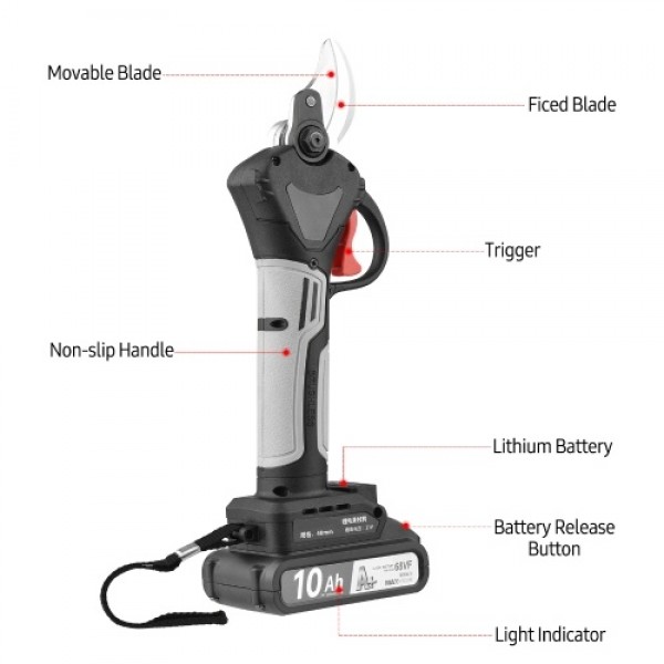 21V Brushless Cordless Electric Pruning Shears Rechargeable 2.0A Lithium Battery Powered Tree Branch Pruner Garden Clippers 40mm