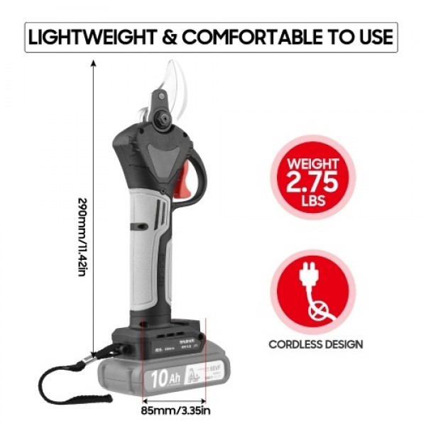21V Brushless Cordless Electric Pruning Shears Rechargeable 2.0A Lithium Battery Powered Tree Branch Pruner Garden Clippers 40mm