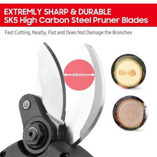 21V Brushless Cordless Electric Pruning Shears Rechargeable 2.0A Lithium Battery Powered Tree Branch Pruner Garden Clippers 40mm