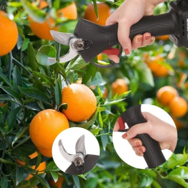 21V Brushless Cordless Electric Pruning Shears Rechargeable 2.0A Lithium Battery Powered Tree Branch Pruner Garden Clippers 30mm