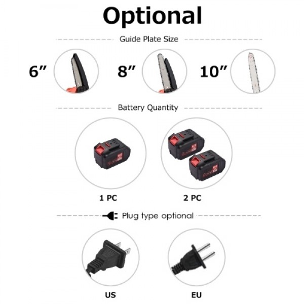 21V Brushless Mini Cordless Chainsaw 10-inch Electric Chain Saw Handheld Pruning Saw 6.0Ah Rechargeable Battery Fast Charger Pow