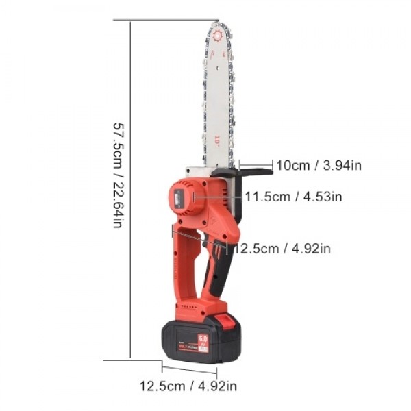 21V Brushless Mini Cordless Chainsaw 10-inch Electric Chain Saw Handheld Pruning Saw 6.0Ah Rechargeable Battery Fast Charger Pow