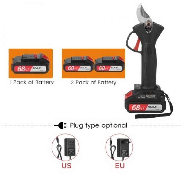 21V Brushless Cordless Electric Pruning Shears Rechargeable 2.0A Lithium Battery Powered Tree Branch Pruner Garden Clippers 30mm