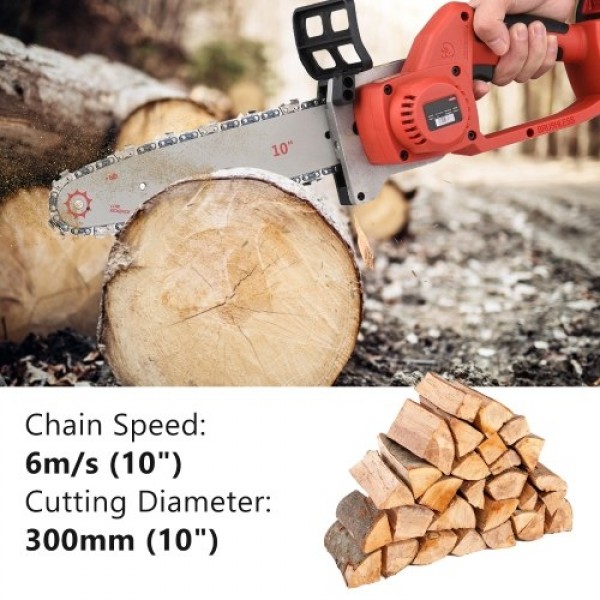 21V Brushless Mini Cordless Chainsaw 10-inch Electric Chain Saw Handheld Pruning Saw 6.0Ah Rechargeable Battery Fast Charger Pow