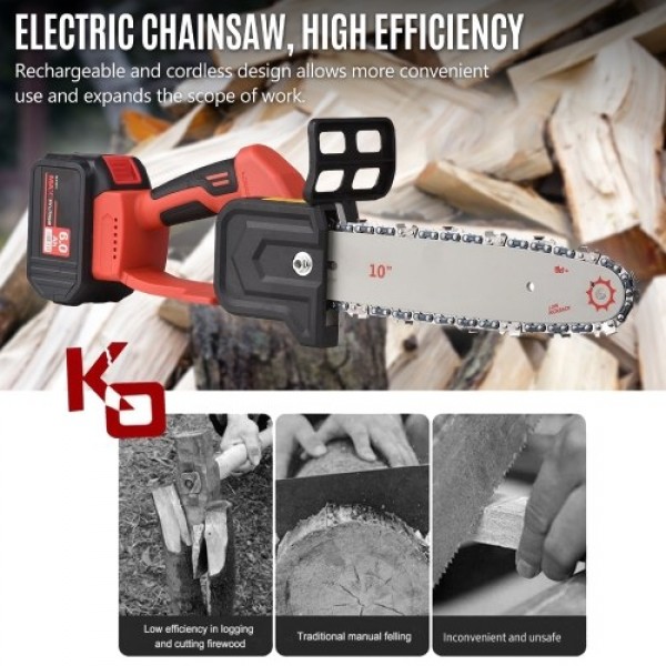 21V Brushless Mini Cordless Chainsaw 10-inch Electric Chain Saw Handheld Pruning Saw 6.0Ah Rechargeable Battery Fast Charger Pow