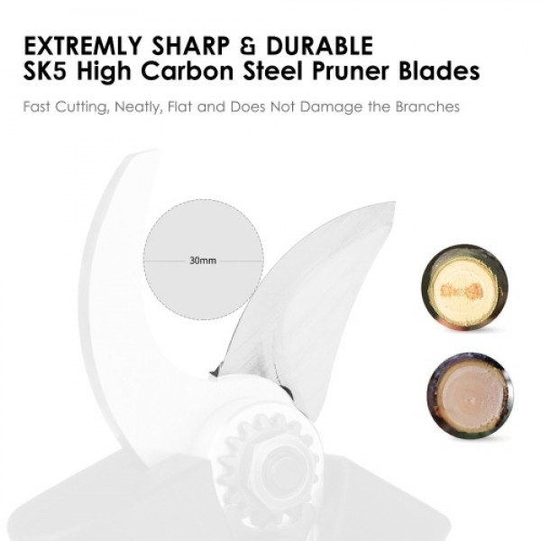 21V Brushless Cordless Electric Pruning Shears Rechargeable 2.0A Lithium Battery Powered Tree Branch Pruner Garden Clippers 30mm