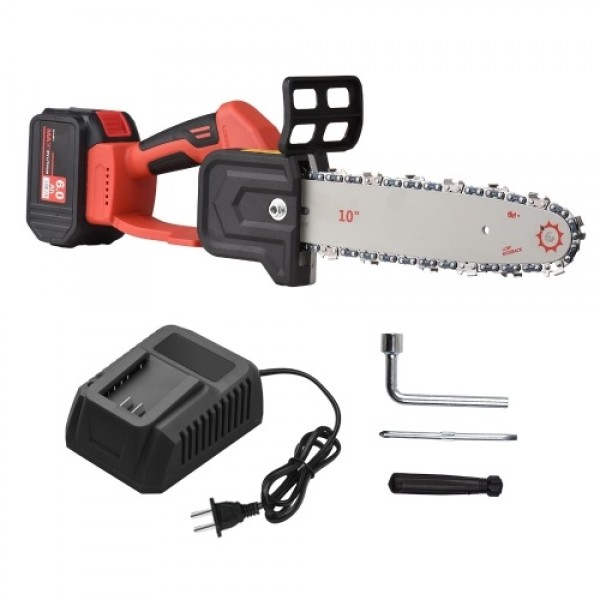 21V Brushless Mini Cordless Chainsaw 10-inch Electric Chain Saw Handheld Pruning Saw 6.0Ah Rechargeable Battery Fast Charger Pow
