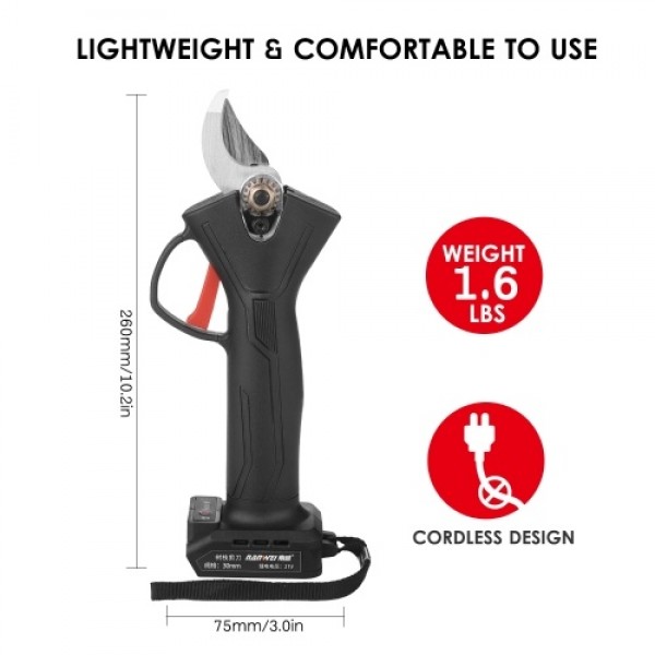 21V Brushless Cordless Electric Pruning Shears Rechargeable 2.0A Lithium Battery Powered Tree Branch Pruner Garden Clippers 30mm