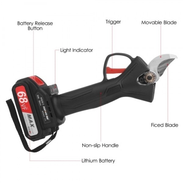 21V Brushless Cordless Electric Pruning Shears Rechargeable 2.0A Lithium Battery Powered Tree Branch Pruner Garden Clippers 30mm