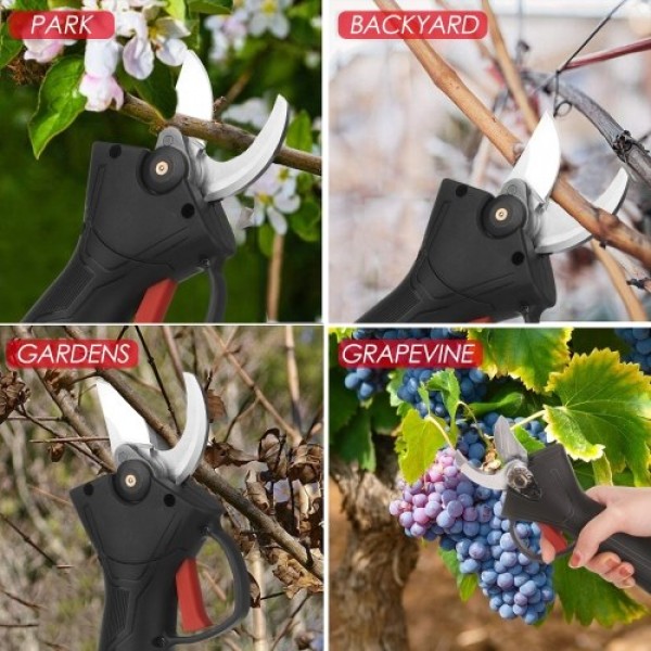 21V Brushless Cordless Electric Pruning Shears Rechargeable 2.0A Lithium Battery Powered Tree Branch Pruner Garden Clippers 30mm