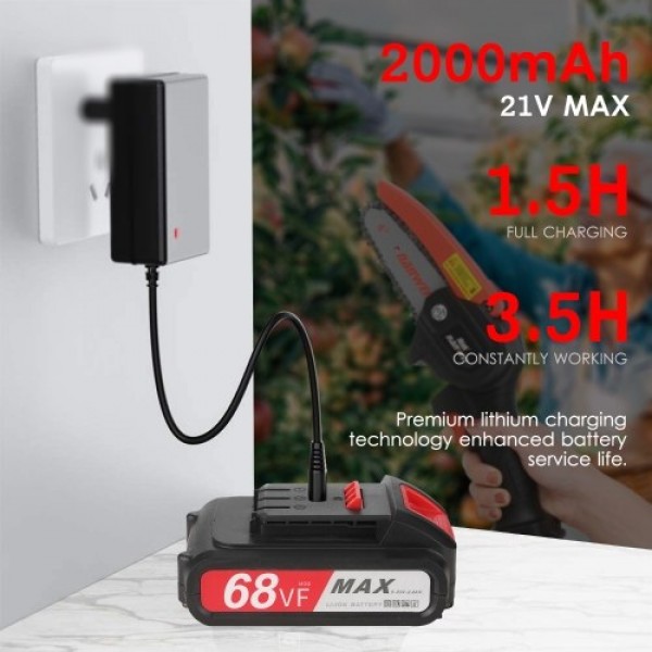 21V Brushless Cordless Electric Pruning Shears Rechargeable 2.0A Lithium Battery Powered Tree Branch Pruner Garden Clippers 30mm