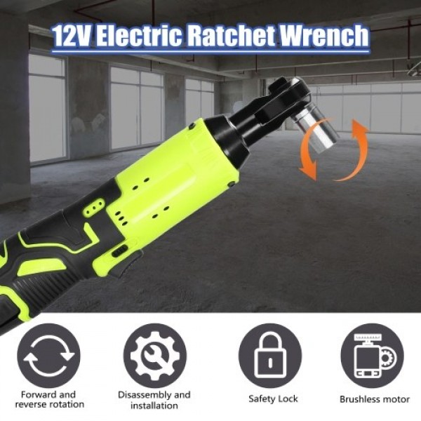 Multifunctional 12.0V Cordless Rechargeable Electric Wrench 3/8 Inch 90° Right Angle Ratchet Wrenches Handheld Driver Power Tool
